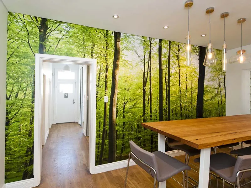 JDL Strategies — Boardroom with forest mural and timber table.